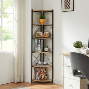 Växtställ Ulfborg 6 hyllor 160x30x30 cm Svart/Eklook [en.casa]