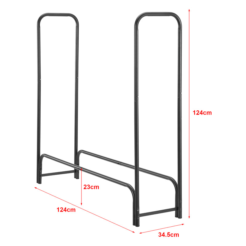 Måttskiss Vedställ Kwethluk vedförvaring 124x124x34,5 cm stål svart [casa.pro] 