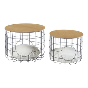 Bordsset i rotting Haapajärvi i set om 2 med kattgrotta [en.casa]