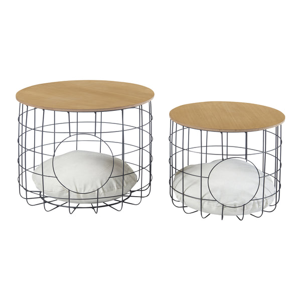 Bordsset i rotting Haapajärvi i set om 2 med kattgrotta [en.casa]