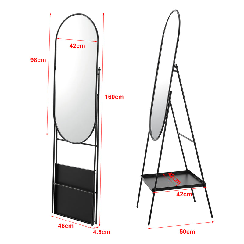 Måttskiss Perano stående spegel med hylla 160 x 46 cm [en.casa]