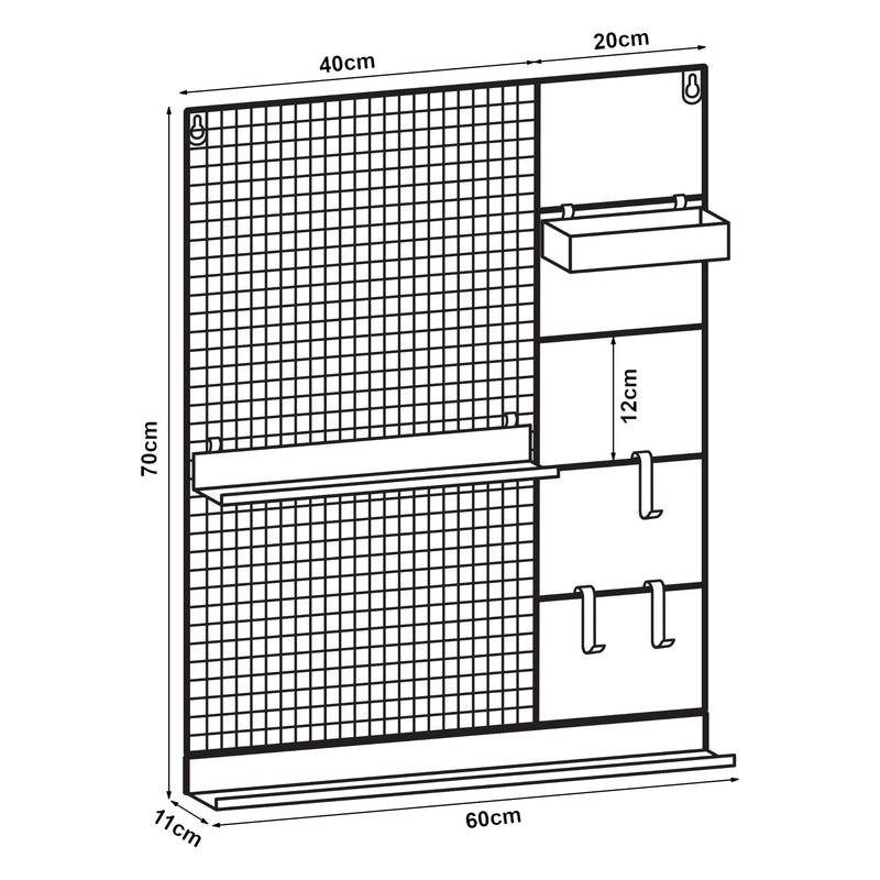 Måttskiss Vägggaller Westre 70x60x11cm metall svart [en.casa]