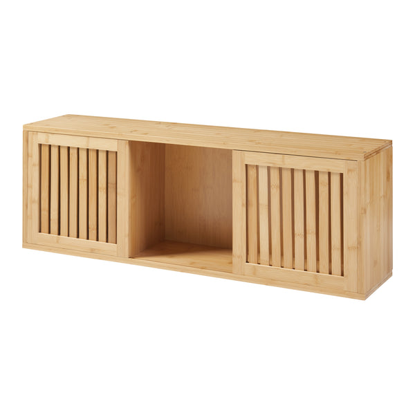 Grums vägghylla med två skjutdörrar 925x20x33cm bambu [en.casa]