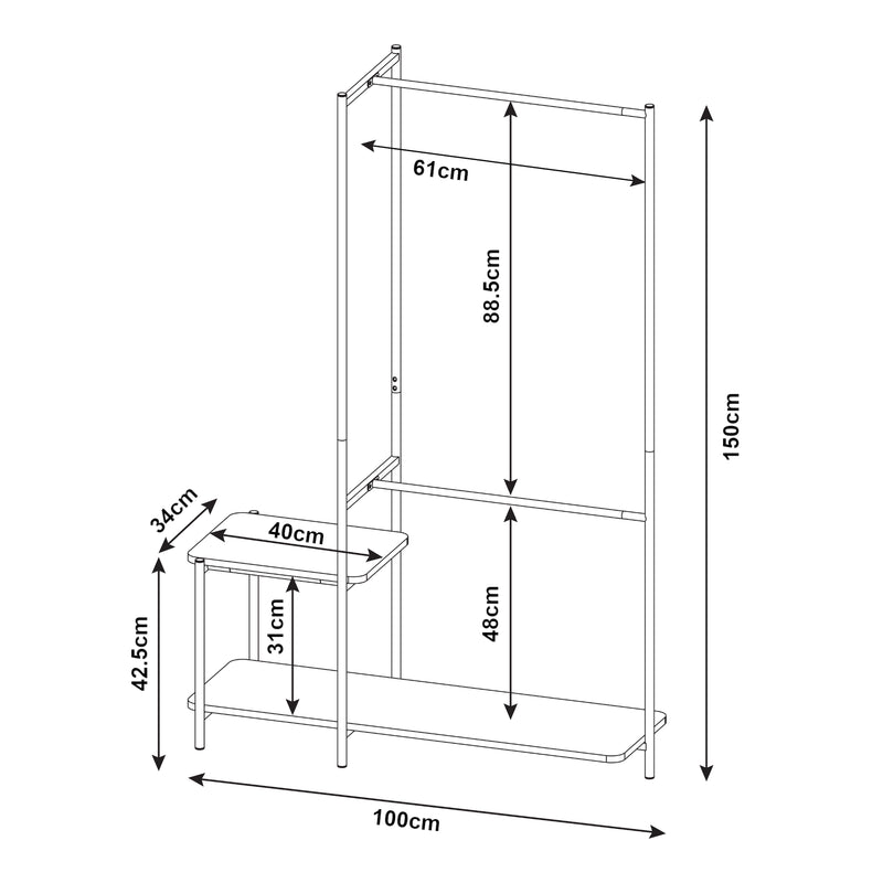 Måttskiss Klädhängare Bø 150x100x34cm svart [en.casa]