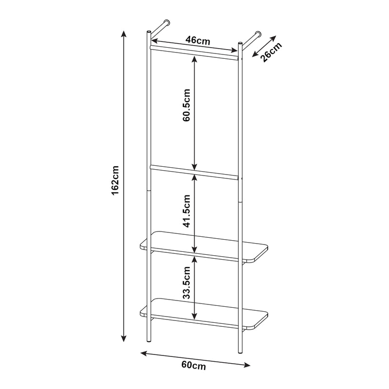 Måttskiss Väggklädhängare Bremanger 162x60x26cm svart [en.casa]