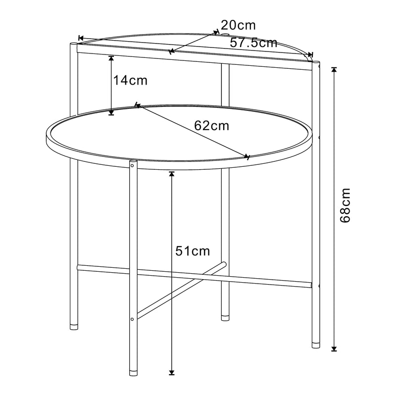 Måttskiss Sidobord Fyresdal 68x62 cm metall [en.casa] 