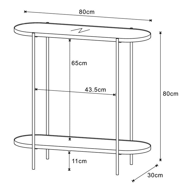 Måttskiss Sidobord Høyanger 80x80x30 cm metall glas [en.casa]