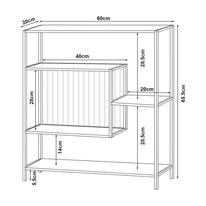 Måttskiss Konsolbord Beesel 655x60x20 cm svart [en.casa]