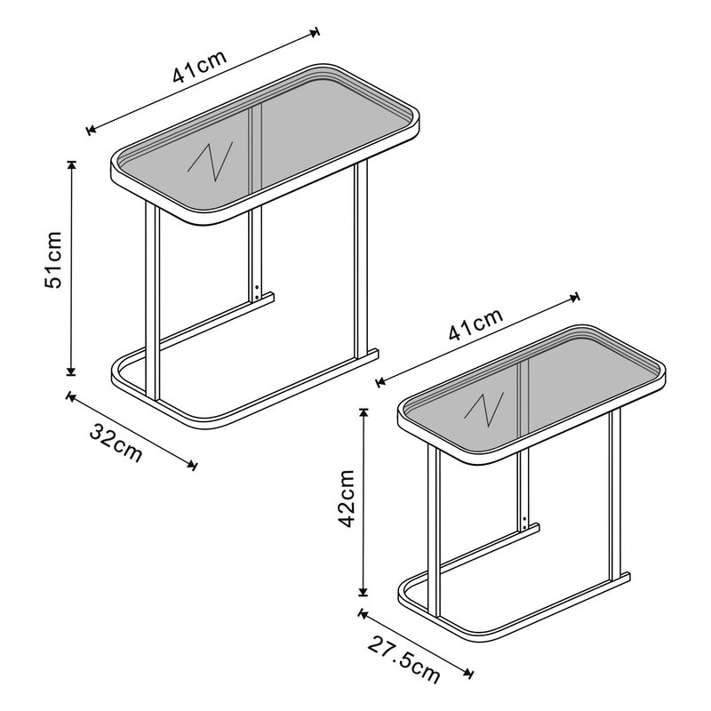 Måttskiss Sidobord Laxå set om 2 metall glas [en.casa]