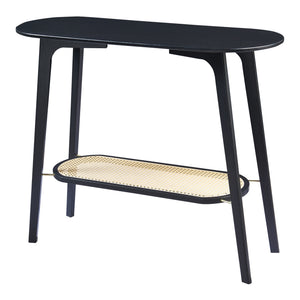 Konsolbord Taivalkoski 100x35x80 cm Svart/Rattanutseende [en.casa]