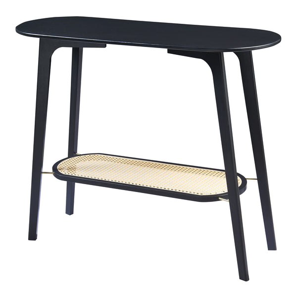 Konsolbord Taivalkoski 100x35x80 cm Svart/Rattanutseende [en.casa]