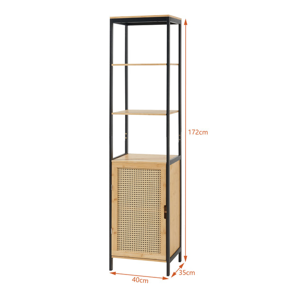 Högskåp Tervola 172x40x35cm Bambus Svart [en.casa]