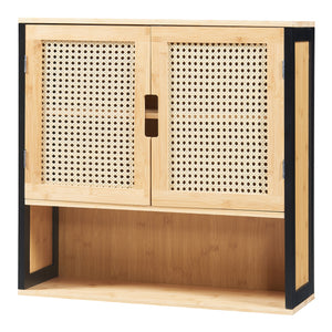 Badhängskåp Tervola 60x60x20 cm Svart/Bambu [en.casa]
