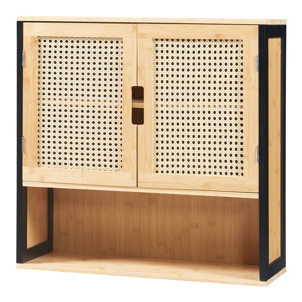Badhängskåp Tervola 60x60x20 cm Svart/Bambu [en.casa]