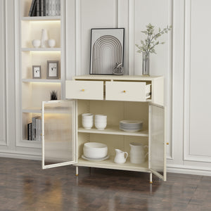Vitrinskåp Lindau 97x80x40 cm stål creme [en.casa]