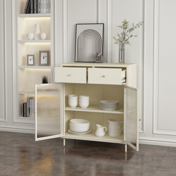 Vitrinskåp Lindau 97x80x40 cm stål creme [en.casa]