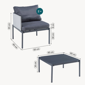 Trädgårdsset Accettura av bord och 2 stolar grå [casa.pro] 