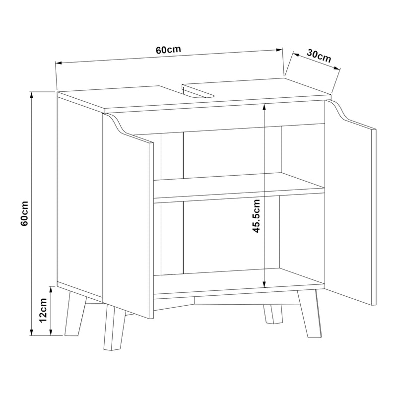 Måttskiss Tvättställsskåp Overath 60x60x30cm Grå [en.casa]