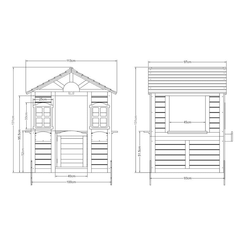Måttskiss Lekstuga Acciano 131x113x97 cm tallträ [casa.pro]