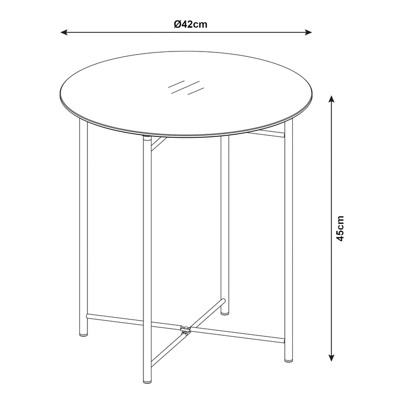 Måttskiss Sidobord Ödeshög med glasskiva 45xØ42cm Svart [en.casa]