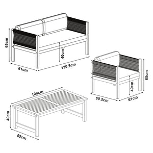 Trädgårdsset Cannole av bord, soffa och 2 stolar akacia beige [casa.pro]