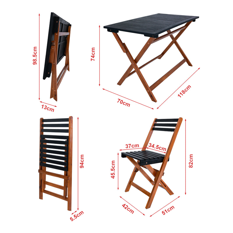 Måttskiss Matgrupp Altamura av bord och 4 stolar akacia [en.casa]