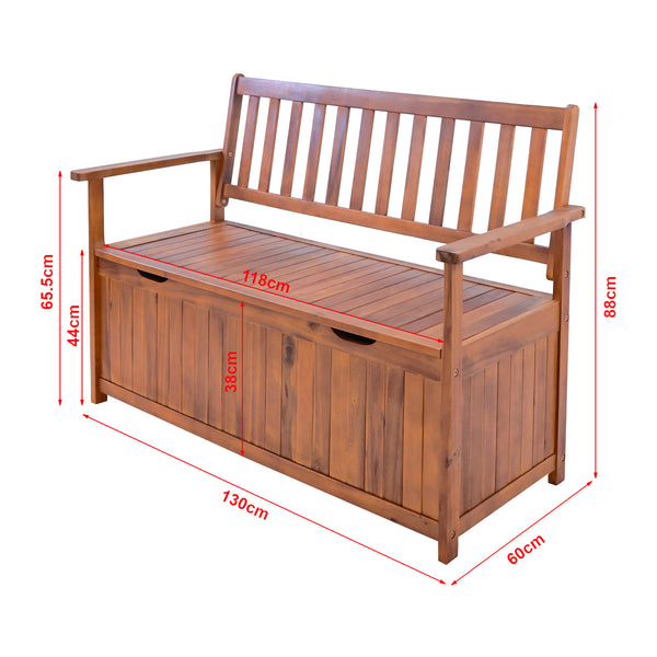 Trädgårdsbänk Avezzano med förvaringsfack 130x60x88cm Akacia FSC®-certifierad [en.casa]