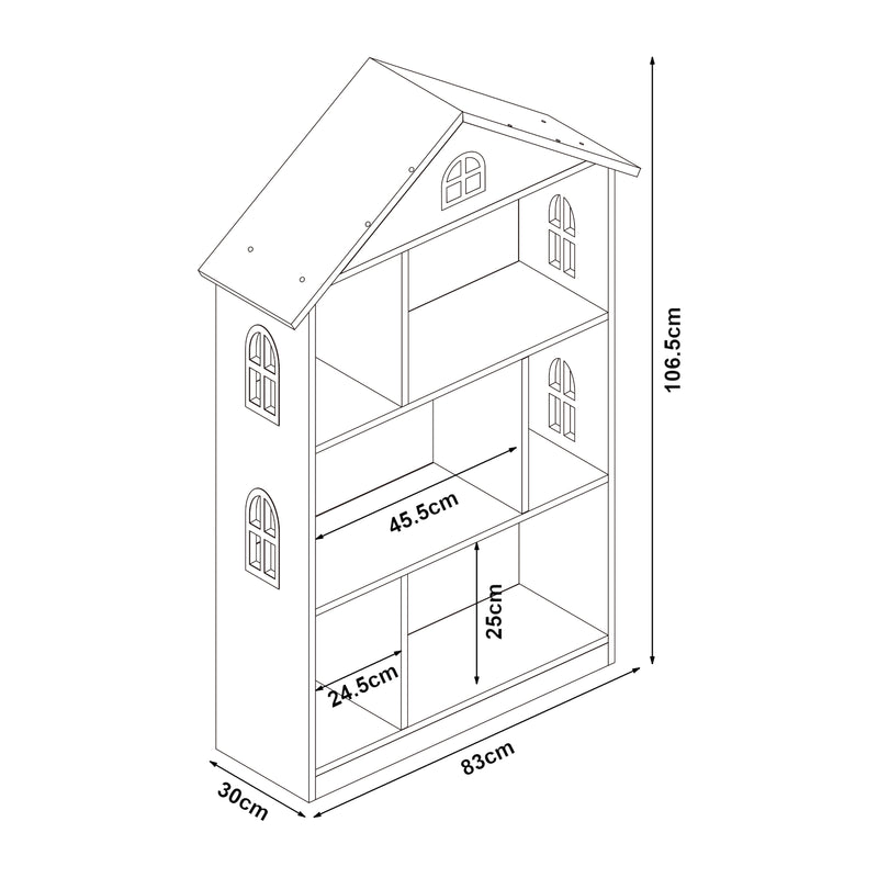 Måttskiss Barnhylla Vipsali 107x83x30 cm [en.casa]