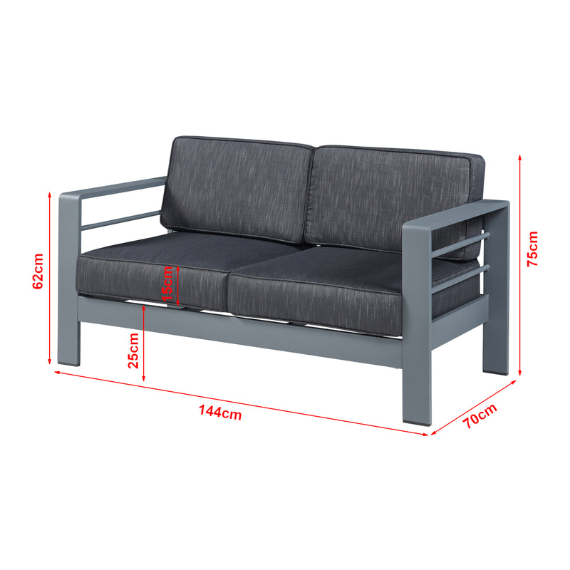 Måttskiss Trädgårdssoffa Avise med dynor 144x70x62 cm grå [casa.pro] 