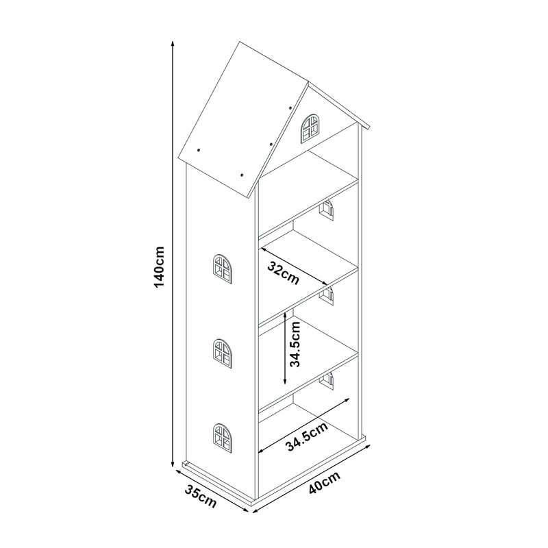 Måttskiss Barnhylla Vipsali 140x40x35 cm Vit/Rosa [en.casa]