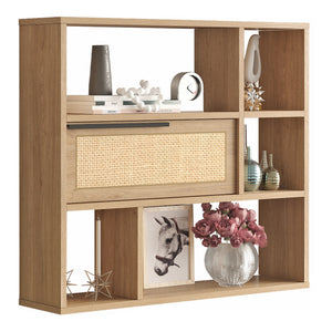 Vägghylla Kvænangen 90x22x81cm Ek/Rattanutseende [en.casa]