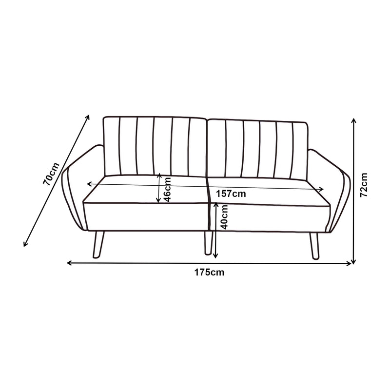 Måttskiss Sovsoffa Malå med liggfunktion 175x70x72 cm Grå [en.casa]