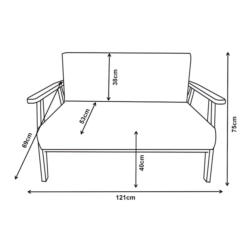 Måttskiss 2-sits stoppad soffa Kinda 121x69x75 cm Grå [en.casa]