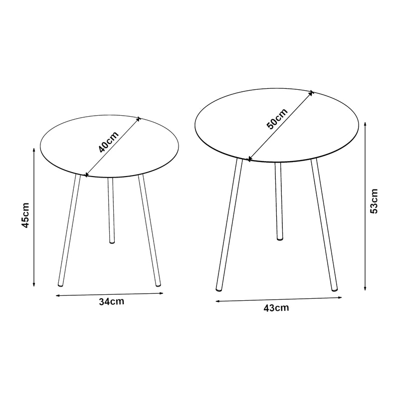 Måttskiss Satsbord Sula set om 2 metall svart [en.casa]