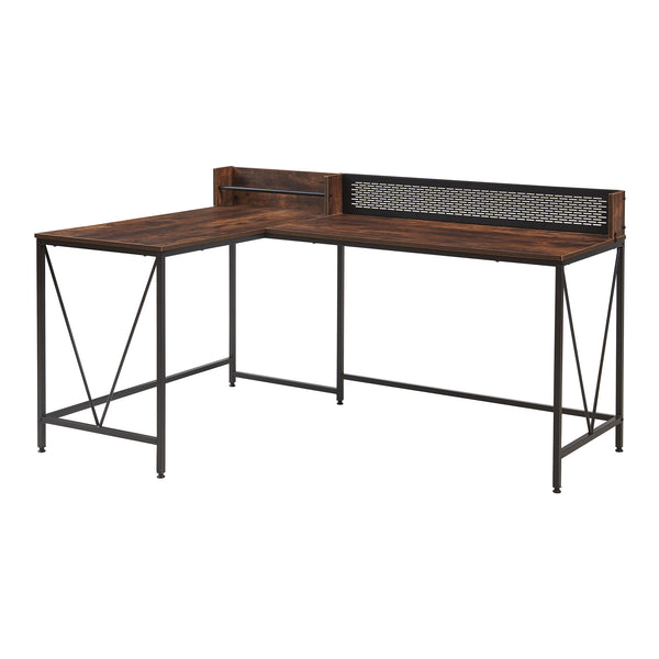 Skrivbord Frelvepirg med bakvägg L-format 165x110x75 cm valnötsoptik [en.casa]