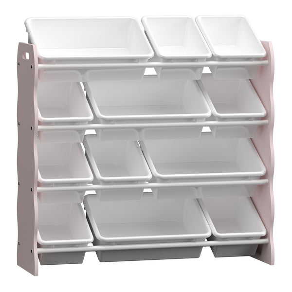 Barnhylla Vestnes med 12 förvaringslådor 78x86x27 cm Cotton Candy/Vit [en.casa]