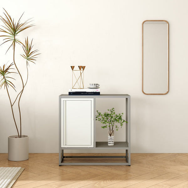 Sideboard Burlöv stål 70x72x35 cm grå/vit [en.casa]