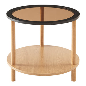 Sidobord Latama med glasskiva Ø51x45 cm Natur/Svart/Bronsglas [en.casa]