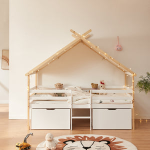 Hussäng Surnadal med madrass 90x200 cm furu vitt/natur [en.casa]