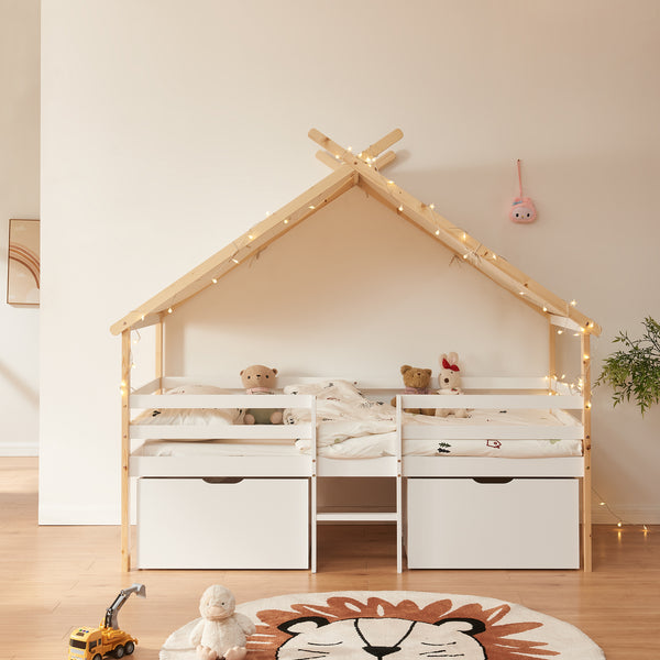 Hussäng Surnadal med madrass 90x200 cm furu vitt/natur [en.casa]