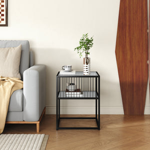 Sidobord Tronevn med glasskiva 50x40x40 cm Svart [en.casa]