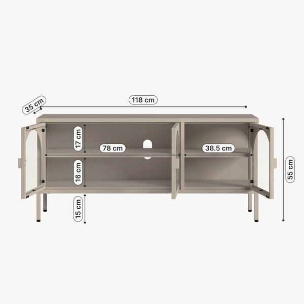 Vitrinskåp-Sideboard Klippestad Stål 118x35x55 cm Kamelfärgad [en.casa]