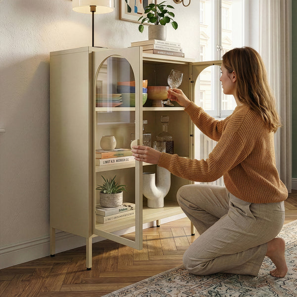 Vitrinskåp-Sideboard Klippestad Stål 95x80x35 cm Kamelfärgad [en.casa]