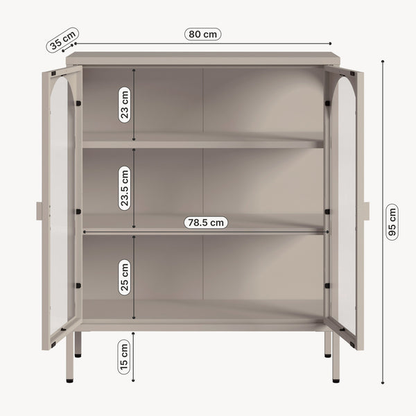 Vitrinskåp-Sideboard Klippestad Stål 95x80x35 cm Kamelfärgat [en.casa]