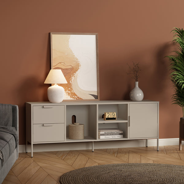 TV-bänk Kliri Stål 150x35x58 cm Kamelfärgad [en.casa]