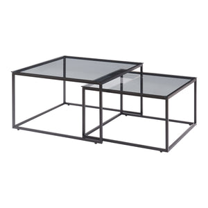 Soffbord 2-delat set Tromlaslo rökt glas, grått [en.casa]