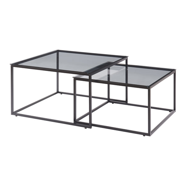 Soffbord 2-delat set Tromlaslo rökt glas, grått [en.casa]
