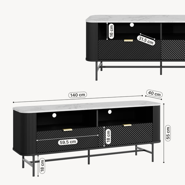 TV-lågt bord Olvehok 140x40x55 cm Svart/marmorutseende, vit [en.casa]
