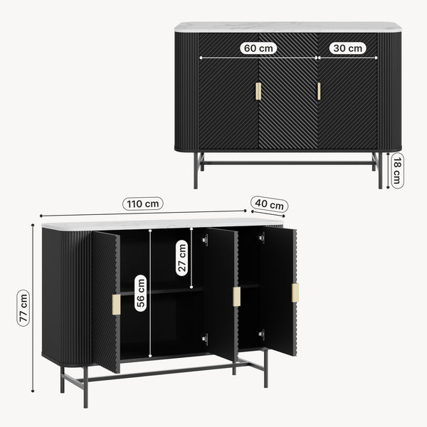 Sideboard Olvehok 110x40x77 cm Svart/Marmorutseende, vit [en.casa]