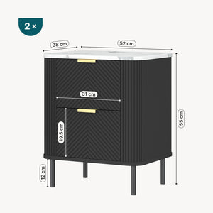 Nattduksbord Olvehok 2-pack 55x52x38 cm Svart/Marmorutseende, vit [en.casa]